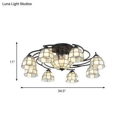 Frosted Glass Tiffany Style Ceiling Light Fixture - White/Yellow/Blue Semi-Flush Mount - Domed/Cone/Bell Design - 9/11 Lights - Ideal for Living Room