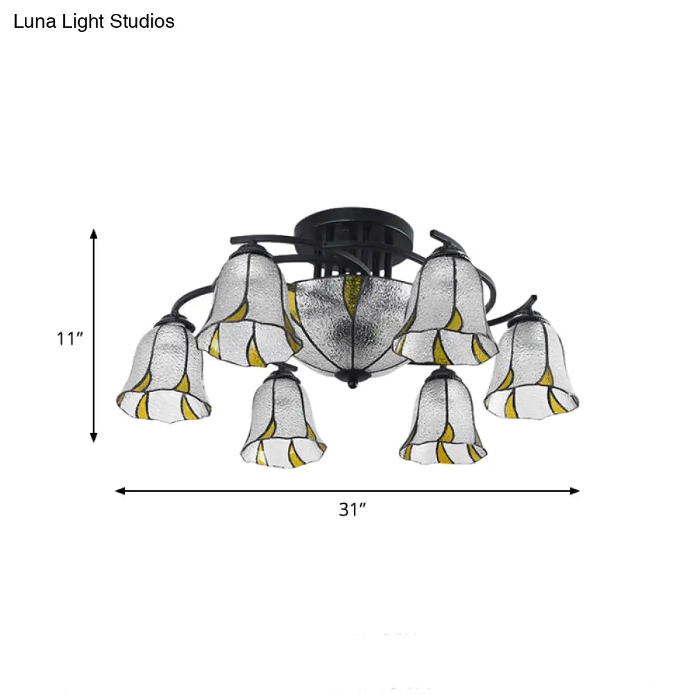 DecorBites™ DecorBites™ Frosted Glass Tiffany Style Ceiling Light Fixture - White/Yellow/Blue Semi-Flush Mount - Domed/Cone/Bell Design - 9/11 Lights - Ideal for Living Room