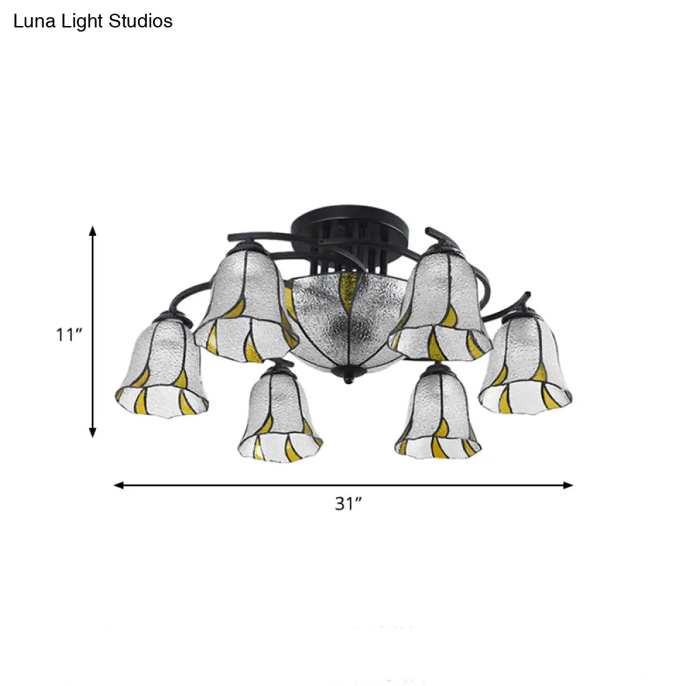 Frosted Glass Tiffany Style Ceiling Light Fixture - White/Yellow/Blue Semi-Flush Mount - Domed/Cone/Bell Design - 9/11 Lights - Ideal for Living Room