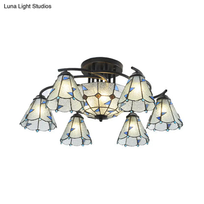 DecorBites™ DecorBites™ Frosted Glass Tiffany Style Ceiling Light Fixture - White/Yellow/Blue Semi-Flush Mount - Domed/Cone/Bell Design - 9/11 Lights - Ideal for Living Room
