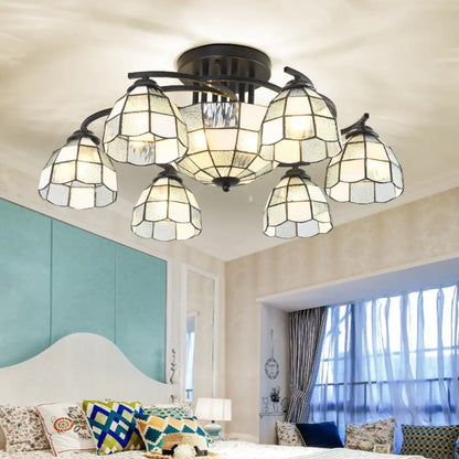 Frosted Glass Tiffany Style Ceiling Light Fixture - White/Yellow/Blue Semi-Flush Mount - Domed/Cone/Bell Design - 9/11 Lights - Ideal for Living Room