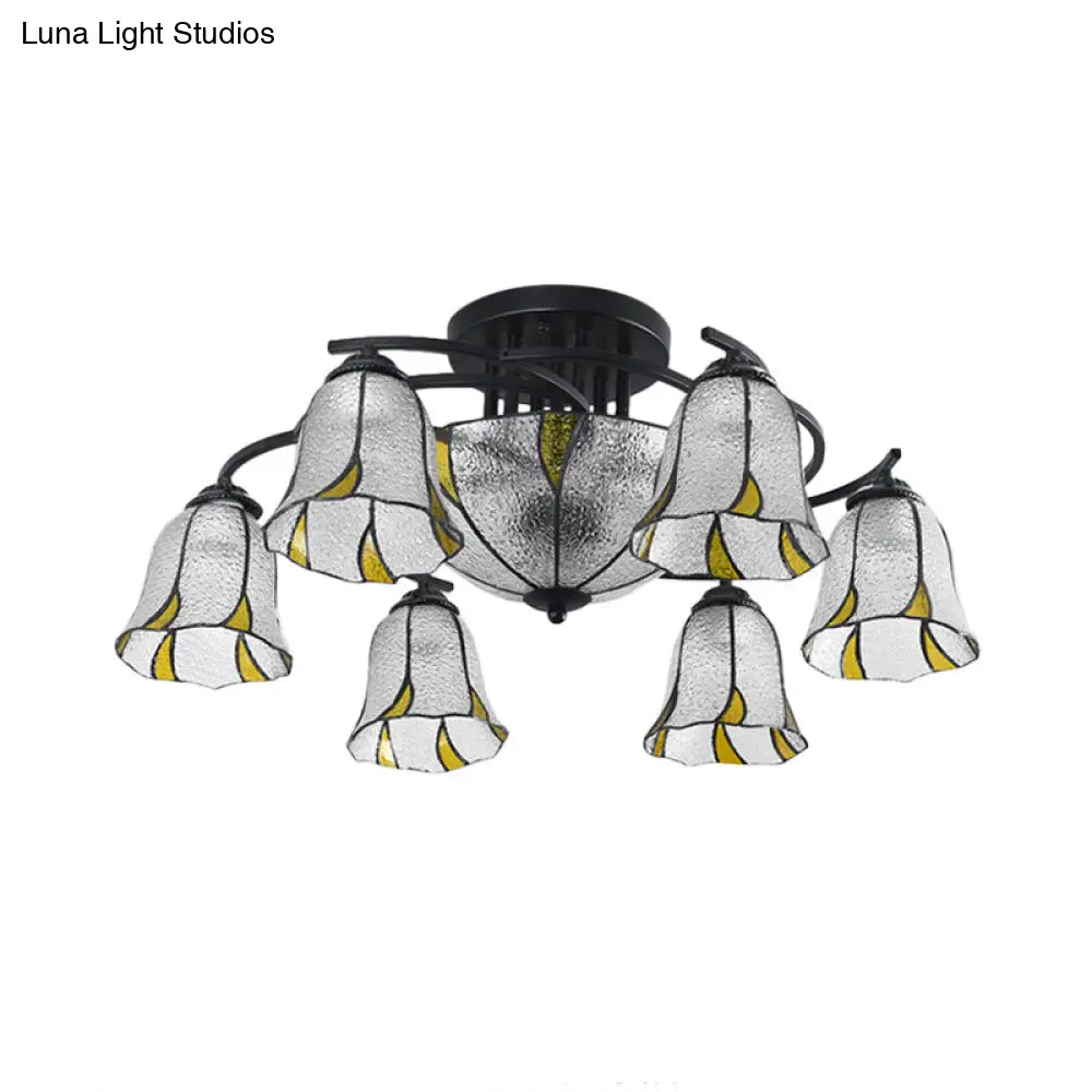 DecorBites™ DecorBites™ Frosted Glass Tiffany Style Ceiling Light Fixture - White/Yellow/Blue Semi-Flush Mount - Domed/Cone/Bell Design - 9/11 Lights - Ideal for Living Room