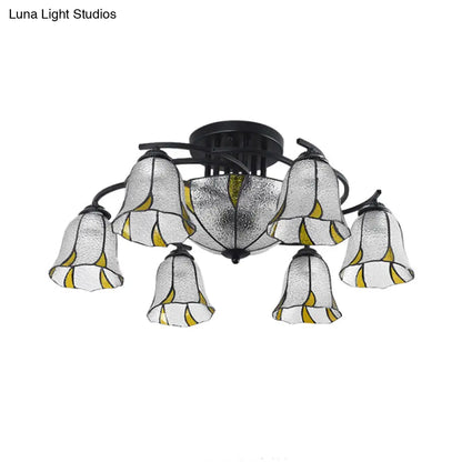 DecorBites™ DecorBites™ Frosted Glass Tiffany Style Ceiling Light Fixture - White/Yellow/Blue Semi-Flush Mount - Domed/Cone/Bell Design - 9/11 Lights - Ideal for Living Room