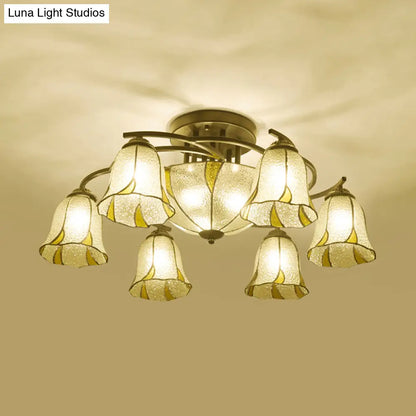 DecorBites™ DecorBites™ Frosted Glass Tiffany Style Ceiling Light Fixture - White/Yellow/Blue Semi-Flush Mount - Domed/Cone/Bell Design - 9/11 Lights - Ideal for Living Room