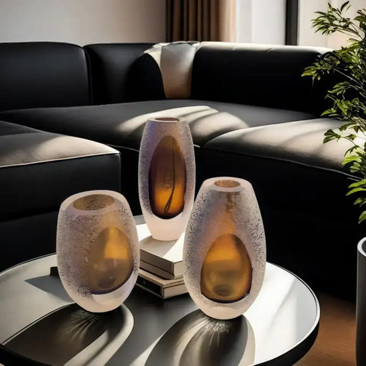 Three amber frosted glass vases with textured exteriors by decorbites frosted perfect for living room decor