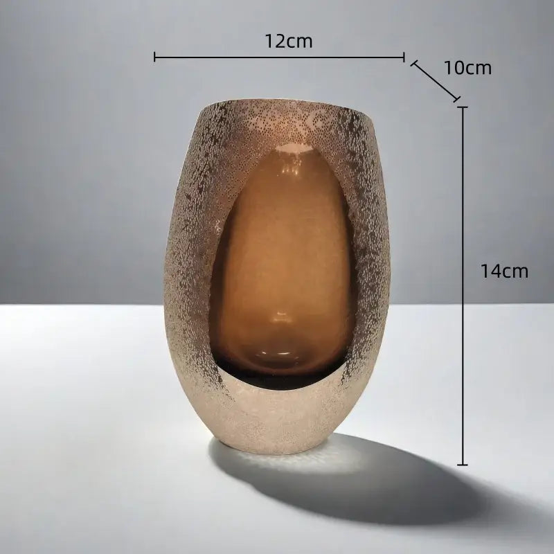 Amber textured frosted glass vase with speckled exterior and oval opening for decorbites frosted glass decorbites frosted