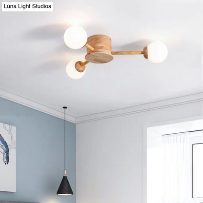 DecorBites™ DecorBites™ Frosted Glass Wood Chandelier: Semi-Flush Minimalist Ceiling Mount for Bedroom