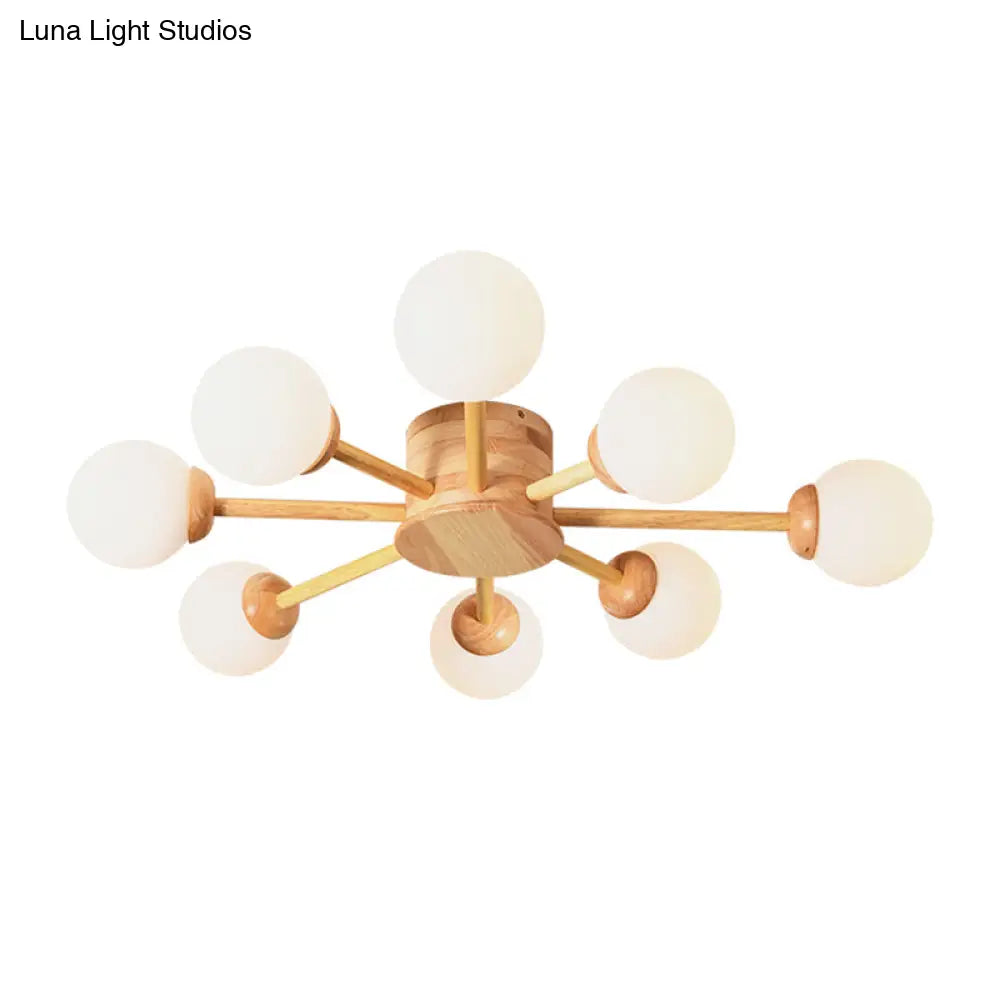 DecorBites™ DecorBites™ Frosted Glass Wood Chandelier: Semi-Flush Minimalist Ceiling Mount for Bedroom