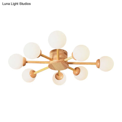 DecorBites™ DecorBites™ Frosted Glass Wood Chandelier: Semi-Flush Minimalist Ceiling Mount for Bedroom