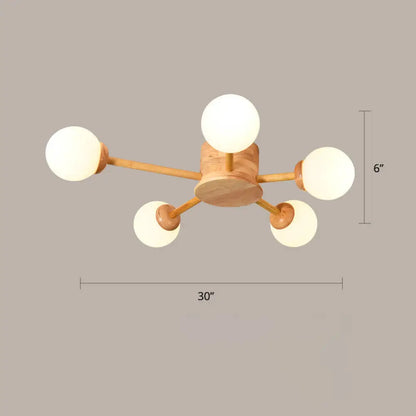 DecorBites™ DecorBites™ Frosted Glass Wood Chandelier: Semi-Flush Minimalist Ceiling Mount for Bedroom