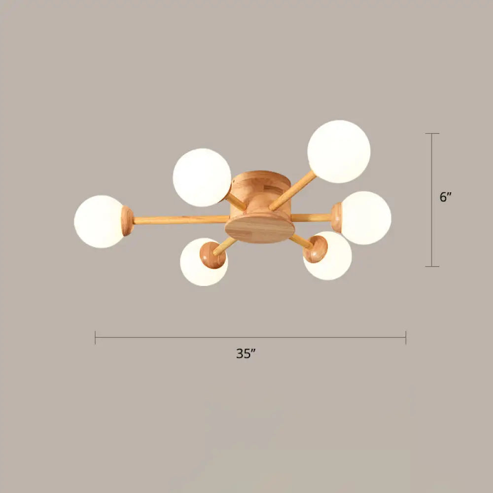 DecorBites™ DecorBites™ Frosted Glass Wood Chandelier: Semi-Flush Minimalist Ceiling Mount for Bedroom