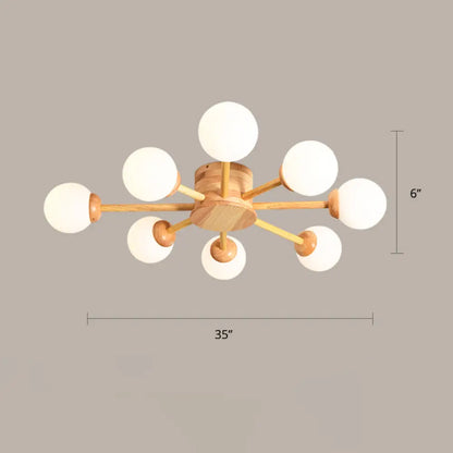 DecorBites™ DecorBites™ Frosted Glass Wood Chandelier: Semi-Flush Minimalist Ceiling Mount for Bedroom