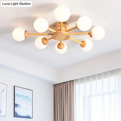 DecorBites™ DecorBites™ Frosted Glass Wood Chandelier: Semi-Flush Minimalist Ceiling Mount for Bedroom