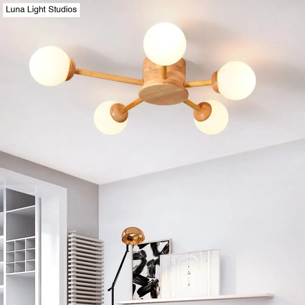 DecorBites™ DecorBites™ Frosted Glass Wood Chandelier: Semi-Flush Minimalist Ceiling Mount for Bedroom