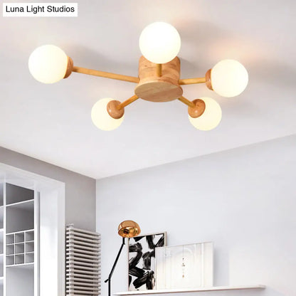 DecorBites™ DecorBites™ Frosted Glass Wood Chandelier: Semi-Flush Minimalist Ceiling Mount for Bedroom