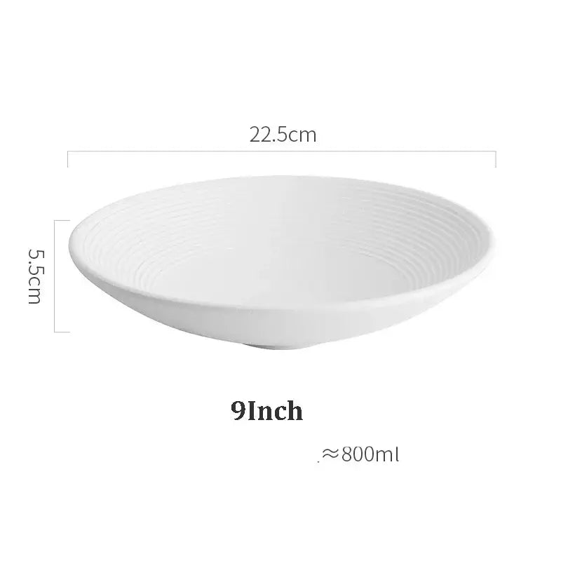 White ceramic soup bowl with frosted glaze and subtle concentric ridges 9 inches in diameter decorbites frosted glaze ceramic