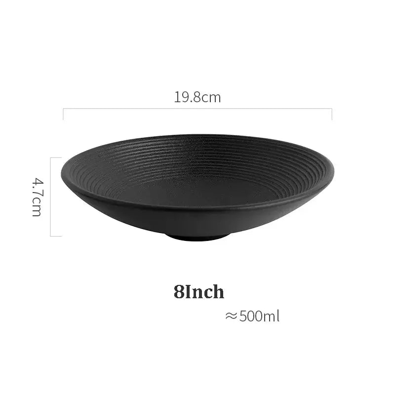 Black ceramic bowl with frosted glaze ridged texture 8 inch 500ml capacity decorbites frosted glaze ceramic soup bowl