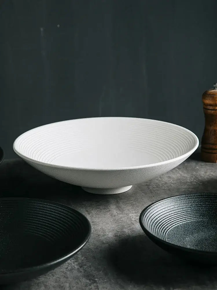 White ceramic soup bowl with frosted glaze ridged texture and subtle speckled finish from decorbites frosted glaze set