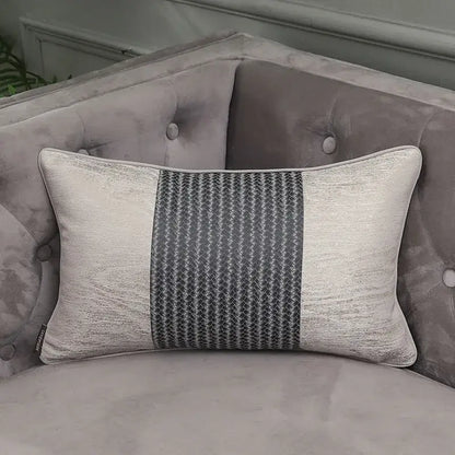 Rectangular gray and silver textured pillow cover with black herringbone stripe for decorbites frosted gold satin decor