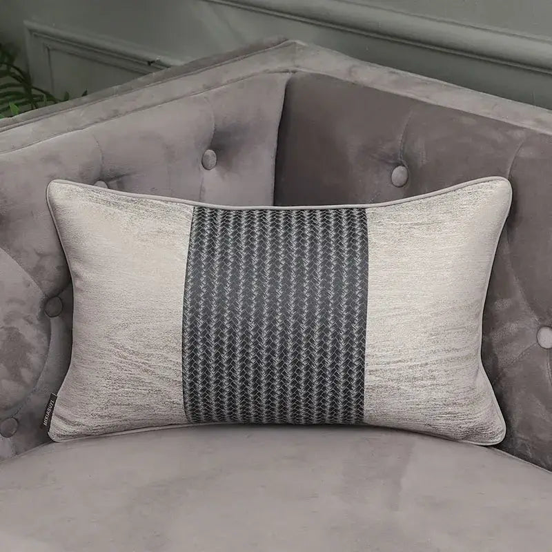 Rectangular gray and silver textured pillow cover with black herringbone stripe for decorbites frosted gold satin decor