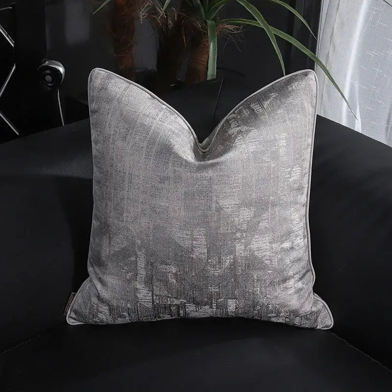 Silver textured pillow cover with subtle cityscape pattern soft plush fabric decorbites frosted gold satin lumbar pillow