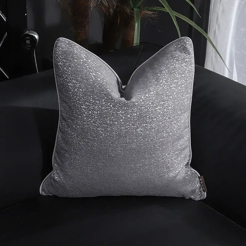 Silver glittery textured lumbar pillow cover with subtle gray undertones frosted gold satin decorbites pillow covers