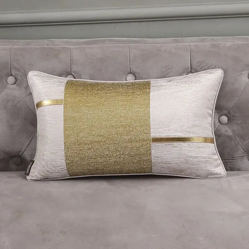 Rectangular pillow covers with frosted gold satin and silver metallic stripes for bedroom decor by decorbites