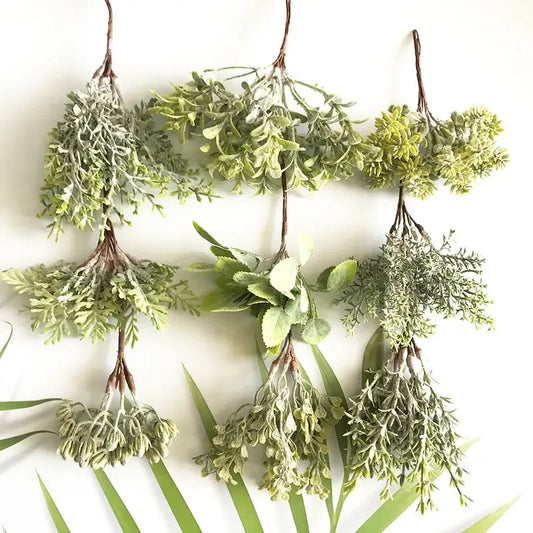 Frosted greenery berry stamen bundle with matte and frosted leaves and brown stems ideal for living room decorbites greenery berry decor