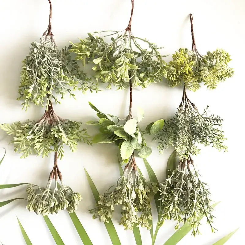 Frosted greenery berry stamen bundle with matte and frosted leaves and brown stems ideal for living room decorbites greenery berry decor