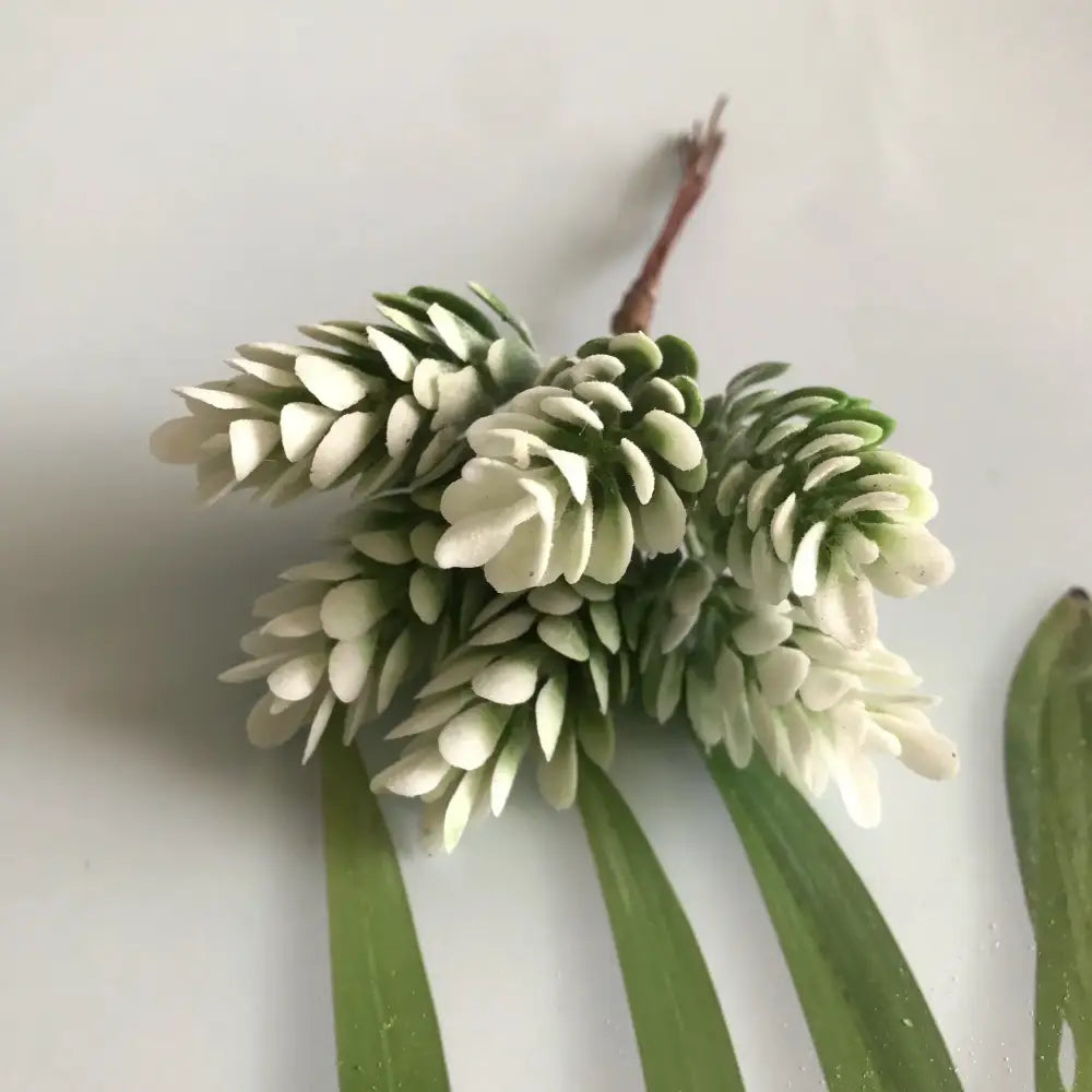 White artificial flower stamen bundle with green stems and brown base decorbites greenery berry for living room decor