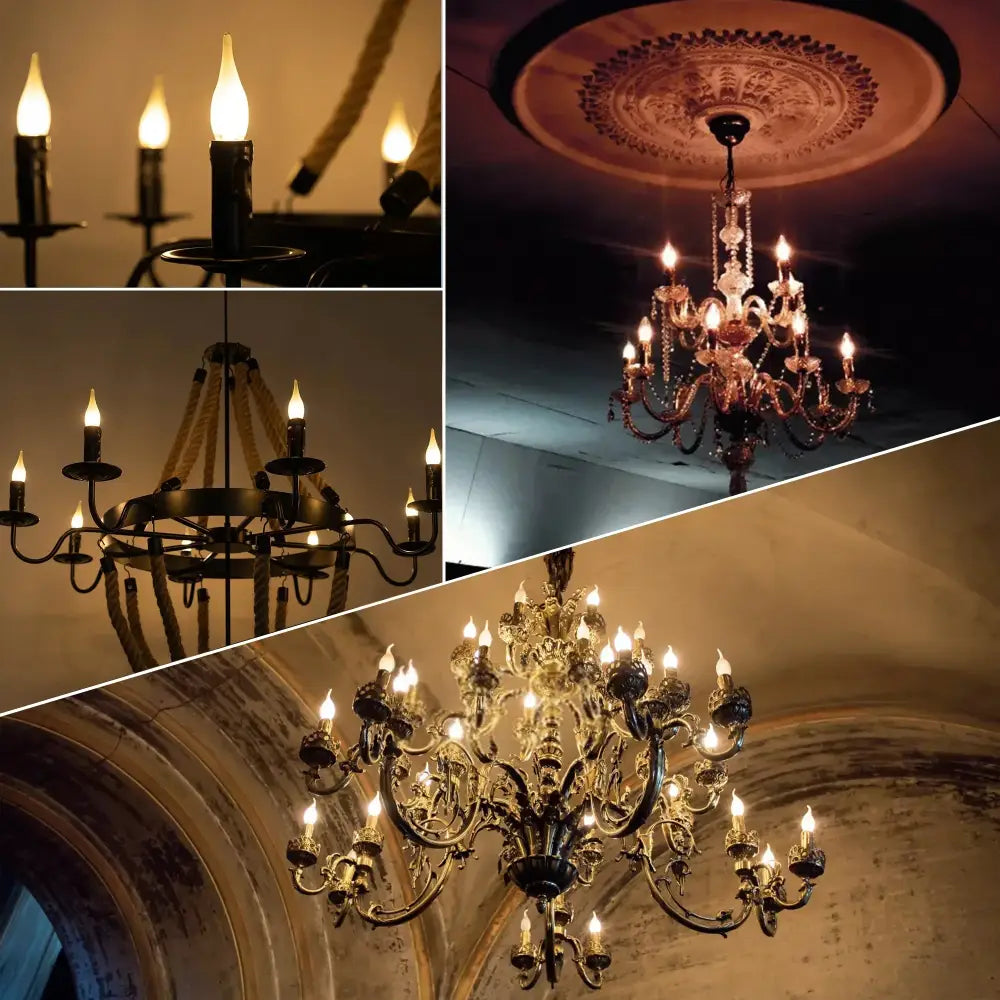 Ornate brass chandelier with intricate detailing and lit frosted led candle bulbs for dining room decorbites frosted led lighting