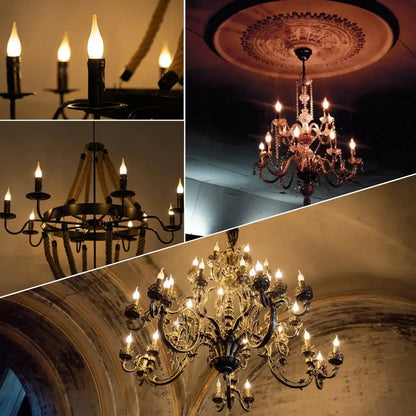 Ornate brass chandelier with intricate detailing and lit frosted led candle bulbs for dining room decorbites frosted led lighting