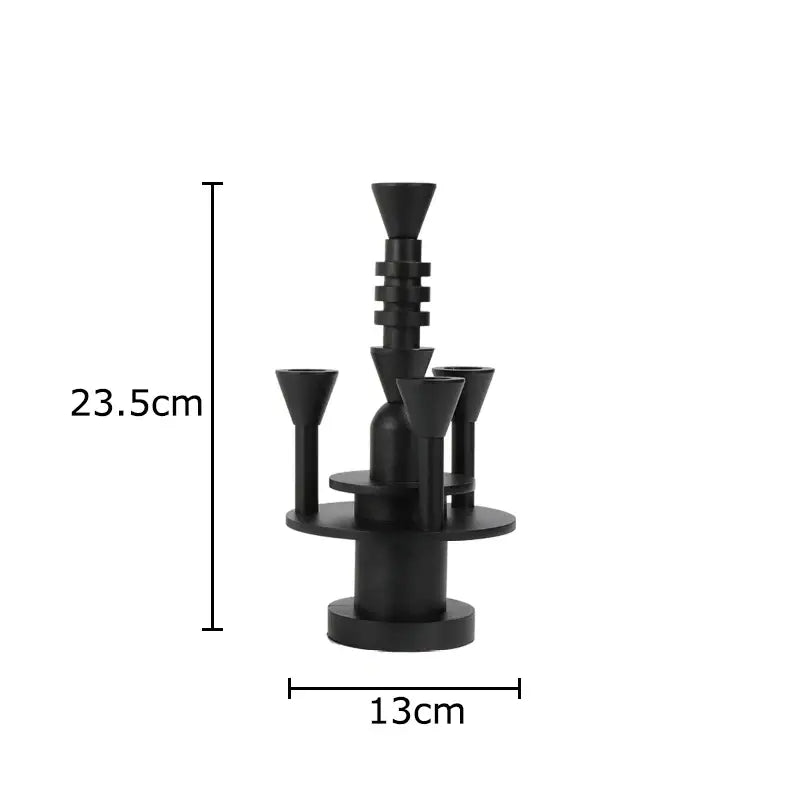 Black matte frosted metal candle holder with geometric multi-tiered design for romantic dining room decor by decorbites