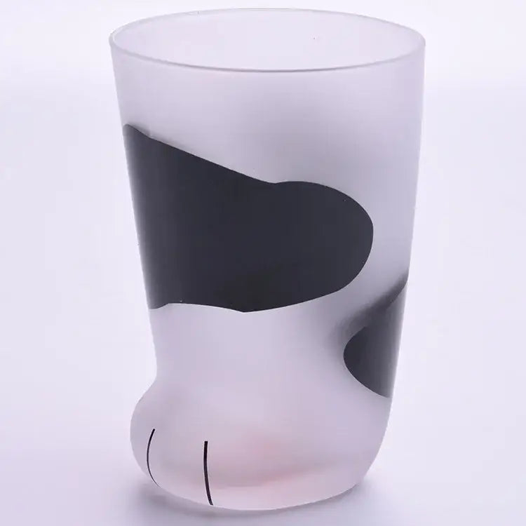 Frosted glass cat paw shot glass with black abstract markings and delicate toe lines for decorbites cat paw decor