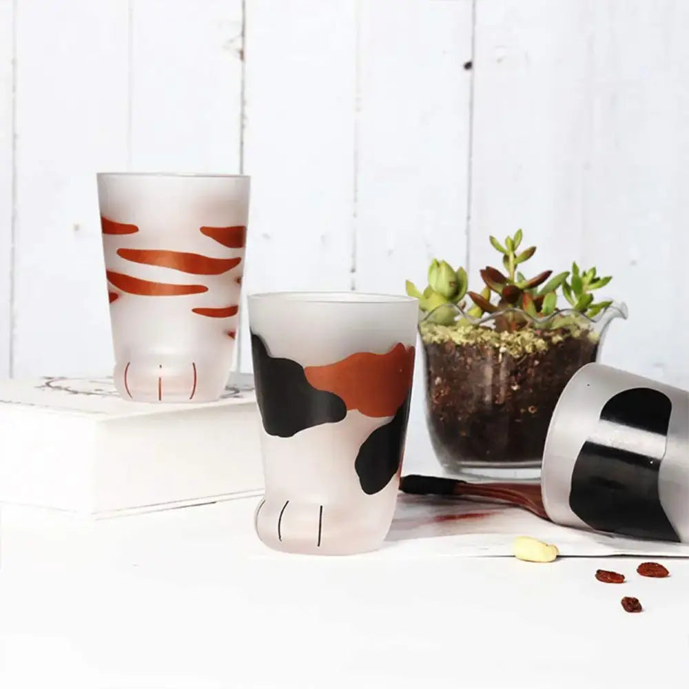Frosted glass orange and black cat paw shot glass set featuring decorbites cat paw design for kitchen decor