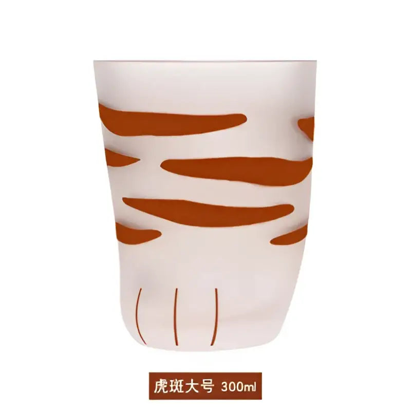 White ceramic shot glass with orange tiger stripe pattern and cat paw decorbites cat paw 300ml large size