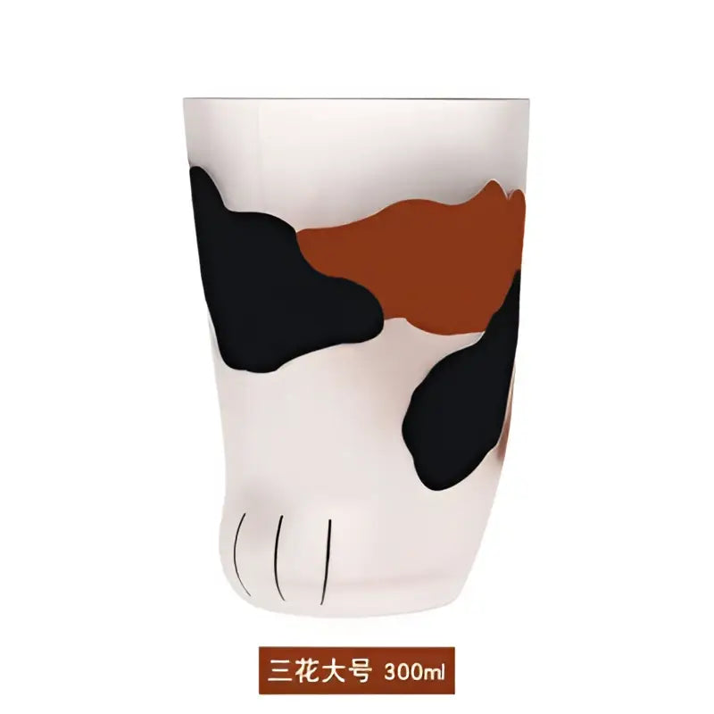 White frosted glass shot glass with orange and black decorbites cat paw design labeled sanhua large size 300ml