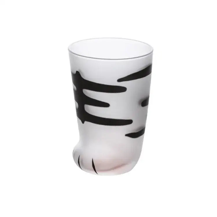 Frosted white glass cat paw shot glass with black stripes and paw-shaped base for decorbites cat paw kitchen decor