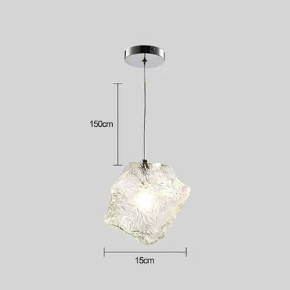 Clear frosted textured ice cake glass pendant light with chrome ceiling mount for dining room decorbites pendant light