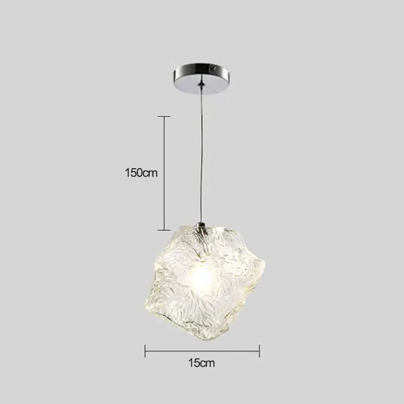 Clear frosted textured ice cake glass pendant light with chrome ceiling mount for dining room decorbites pendant light