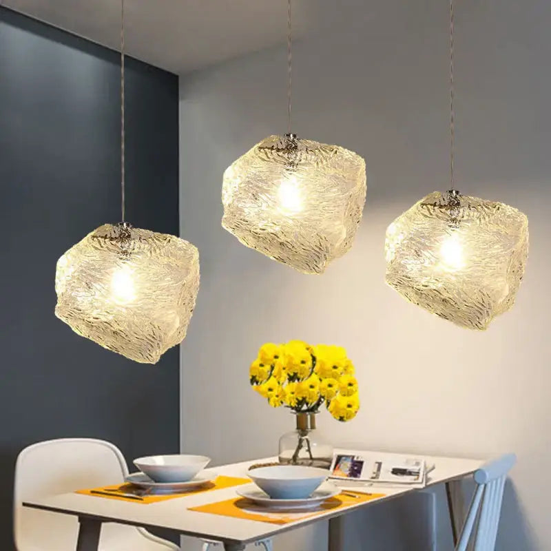 Three frosted textured ice cake glass pendant lights with translucent finish for dining room decorbites pendant light set