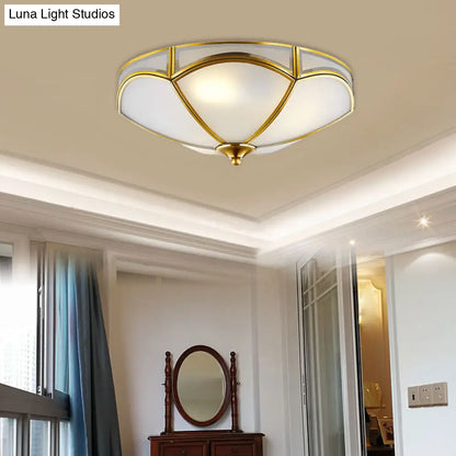 DecorBites™ DecorBites™ Frosted White Glass Brass Ceiling Flush Mount Lamp with 3 Scallop Heads - Perfect for Hallways