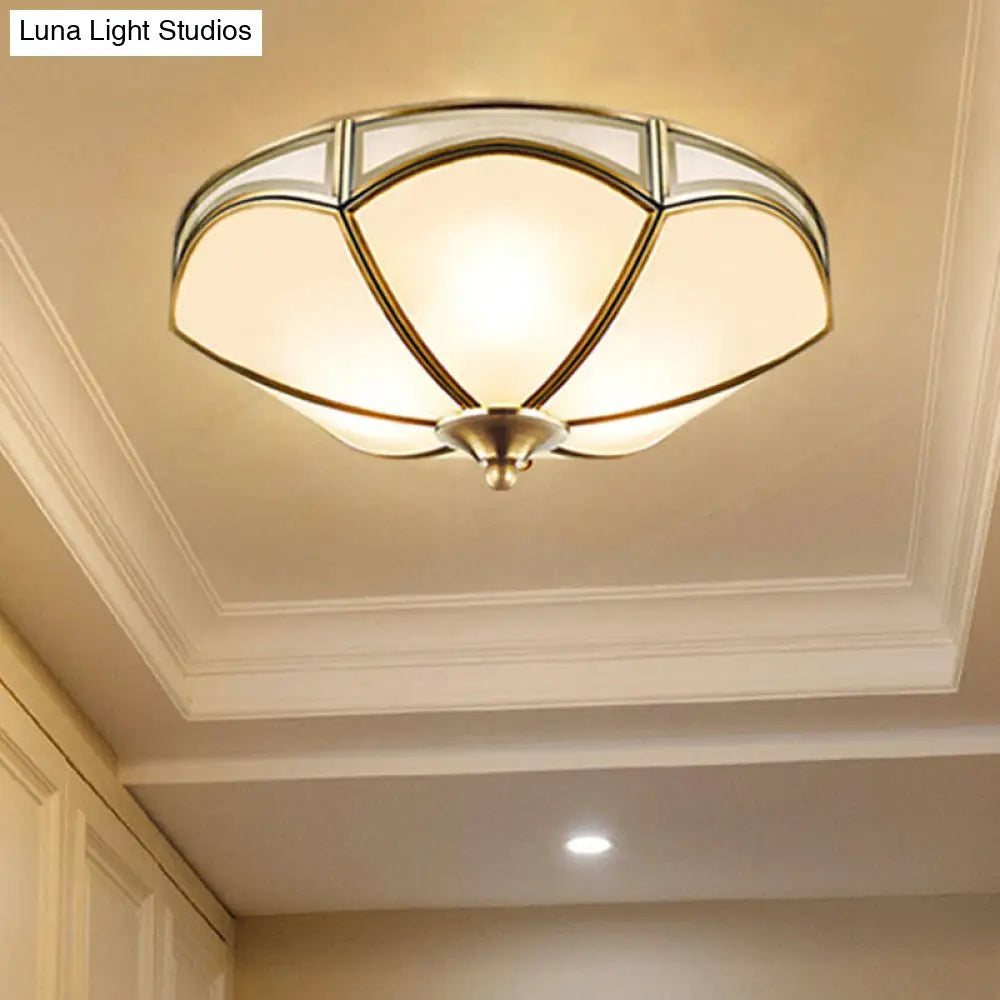 DecorBites™ DecorBites™ Frosted White Glass Brass Ceiling Flush Mount Lamp with 3 Scallop Heads - Perfect for Hallways