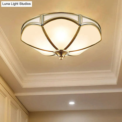 DecorBites™ DecorBites™ Frosted White Glass Brass Ceiling Flush Mount Lamp with 3 Scallop Heads - Perfect for Hallways