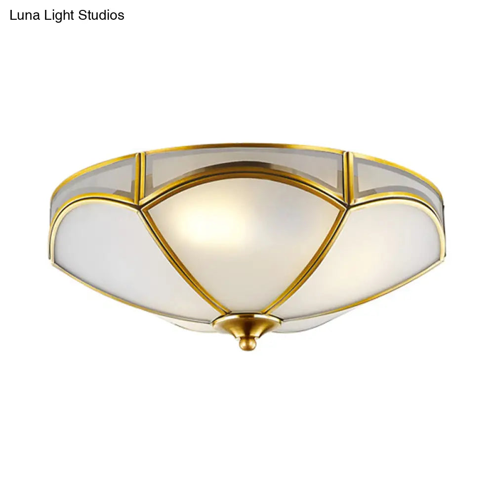 DecorBites™ DecorBites™ Frosted White Glass Brass Ceiling Flush Mount Lamp with 3 Scallop Heads - Perfect for Hallways