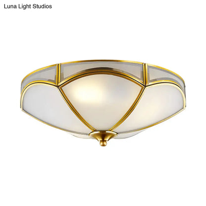 DecorBites™ DecorBites™ Frosted White Glass Brass Ceiling Flush Mount Lamp with 3 Scallop Heads - Perfect for Hallways