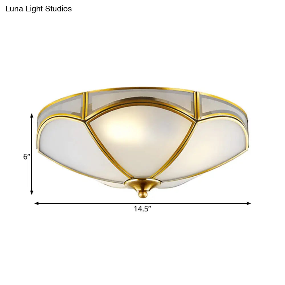 DecorBites™ DecorBites™ Frosted White Glass Brass Ceiling Flush Mount Lamp with 3 Scallop Heads - Perfect for Hallways