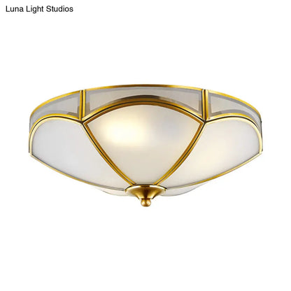 DecorBites™ DecorBites™ Frosted White Glass Brass Ceiling Flush Mount Lamp with 3 Scallop Heads - Perfect for Hallways