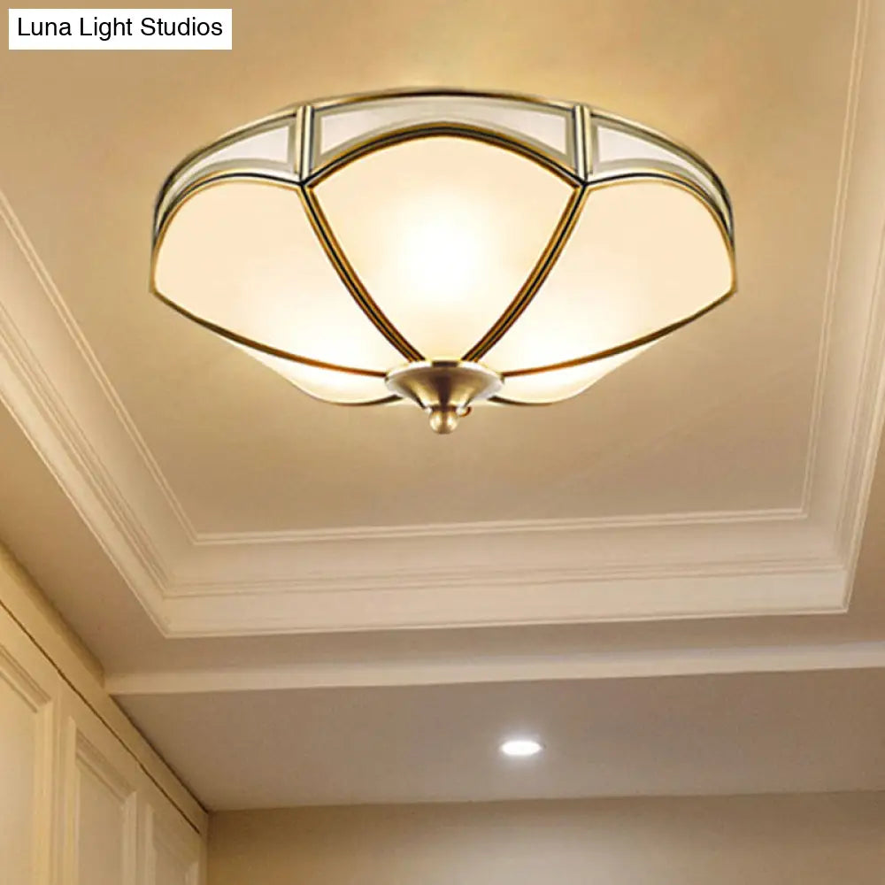 DecorBites™ DecorBites™ Frosted White Glass Brass Ceiling Flush Mount Lamp with 3 Scallop Heads - Perfect for Hallways