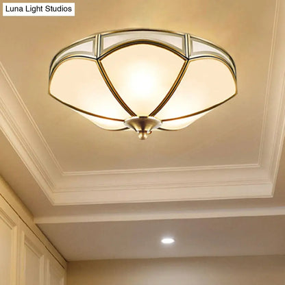 DecorBites™ DecorBites™ Frosted White Glass Brass Ceiling Flush Mount Lamp with 3 Scallop Heads - Perfect for Hallways